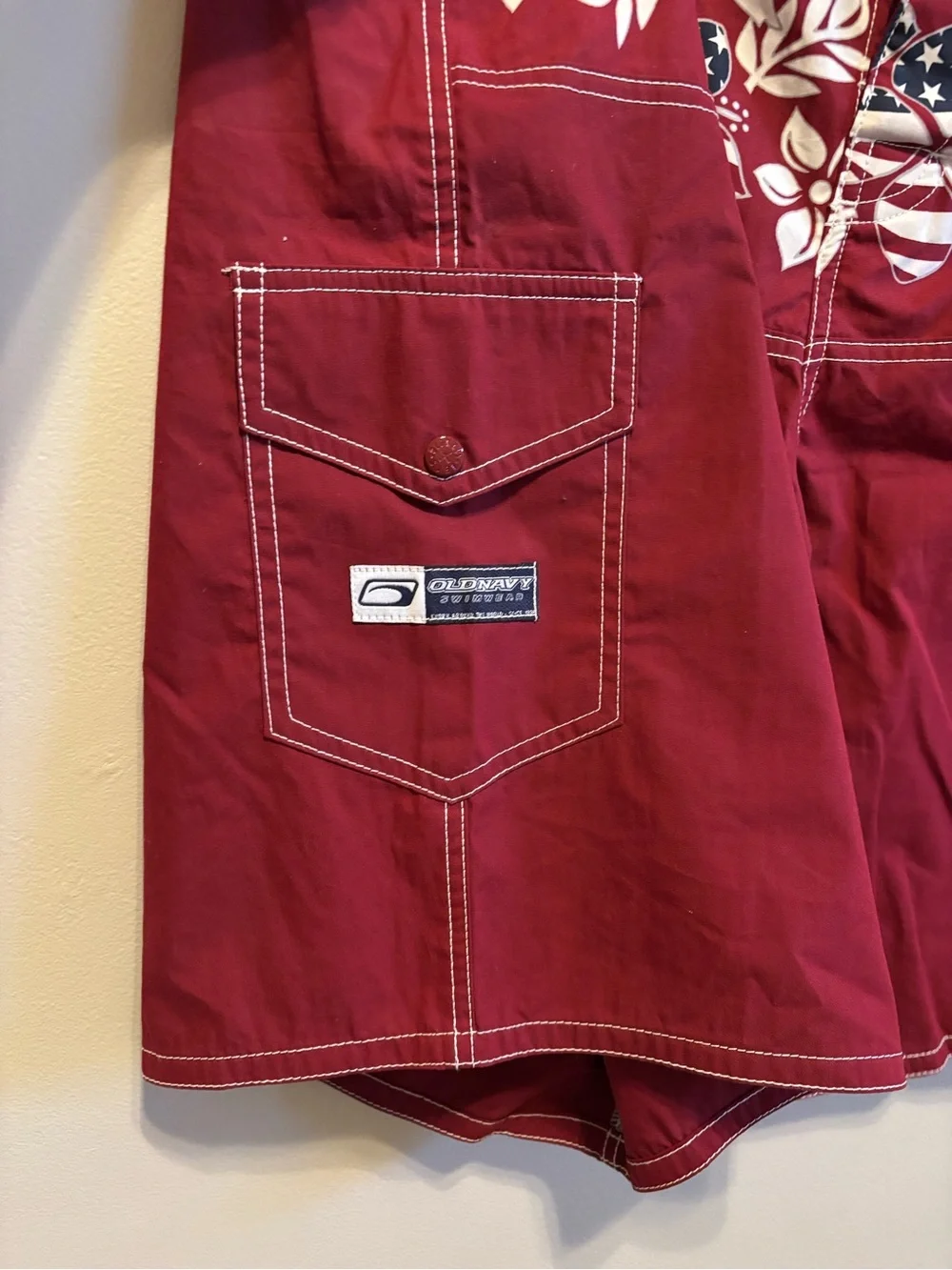 Old Navy Red Floral Flag Print Swim Shorts